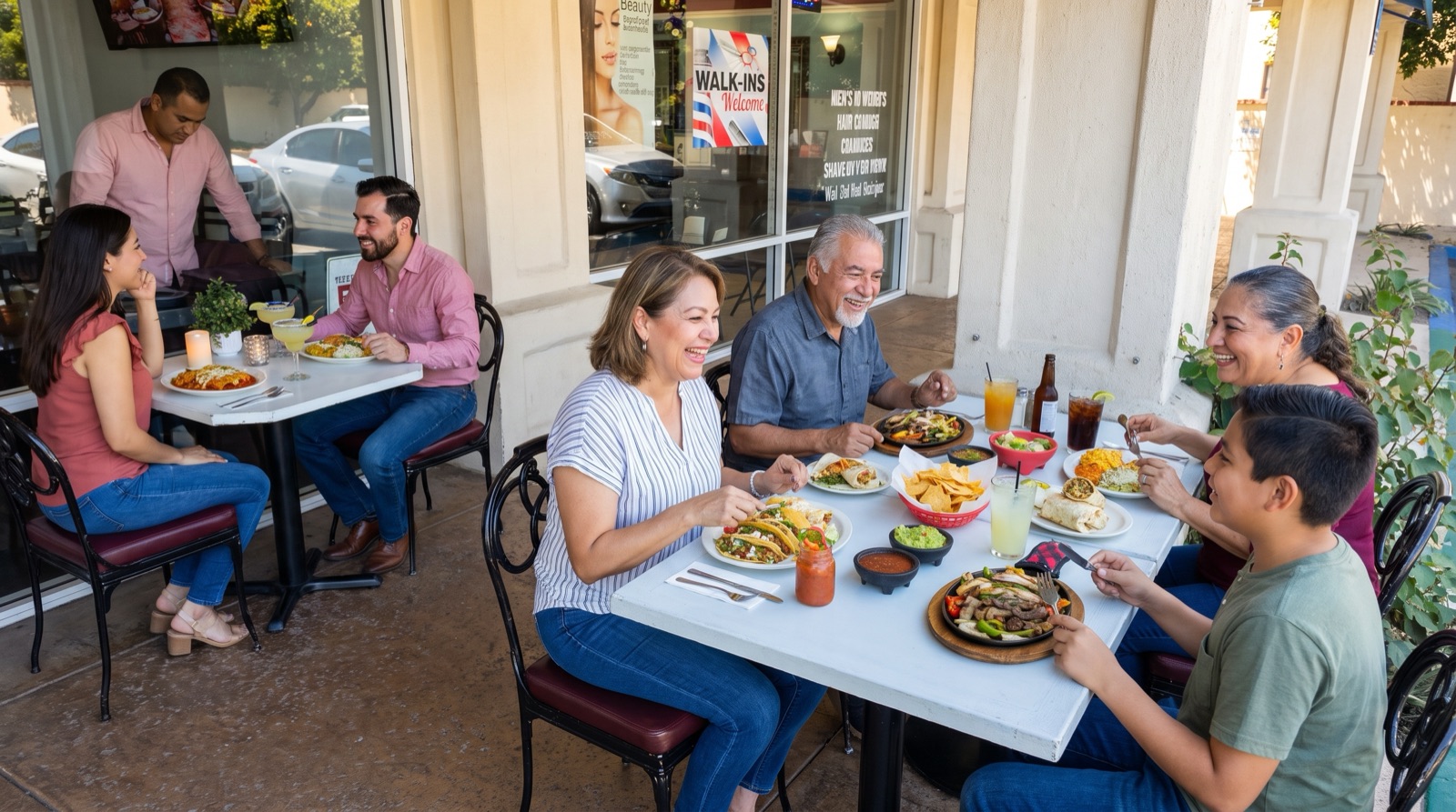 Familia disfrutando comida mexicana en Casa D'Oro